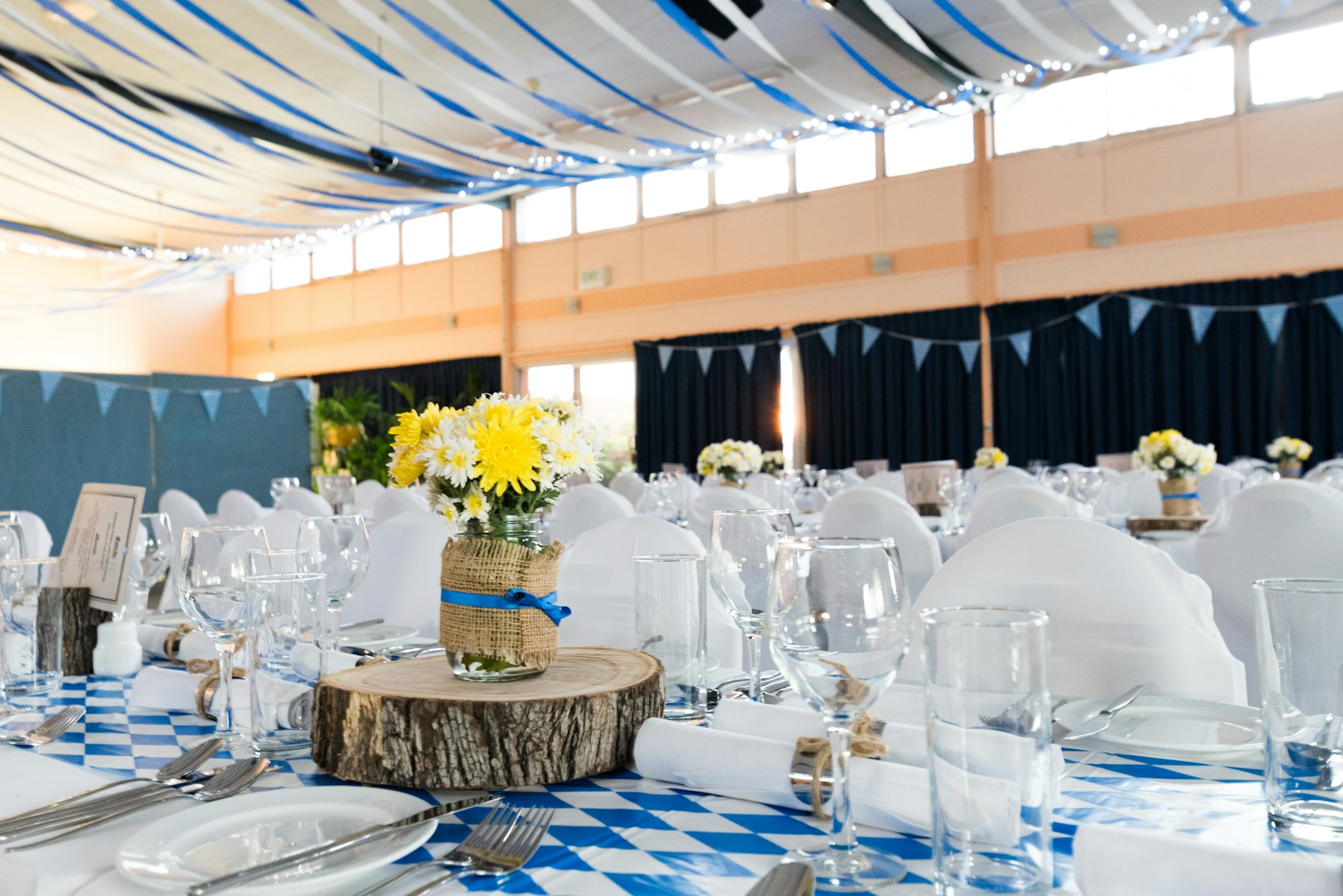 Elegant ballroom ceremony prepared for multi-camera coverage